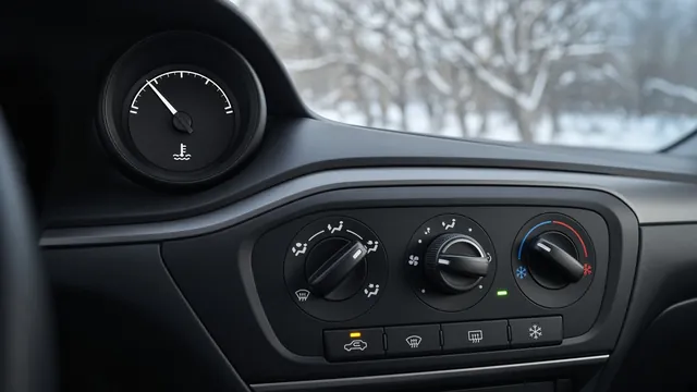Car dashboard with heater controls and temperature gauge while the vehicle is parked