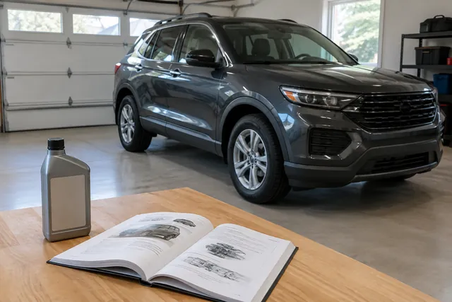 Ford power steering fluid selection with an owner’s manual and a sealed fluid bottle