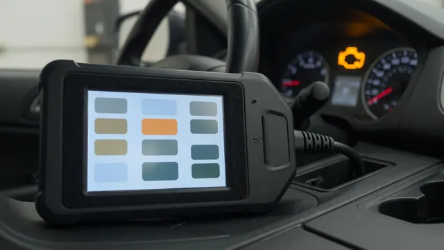 OBD-II scan tool connected under a car dashboard, reading a trouble code while the check engine light is on