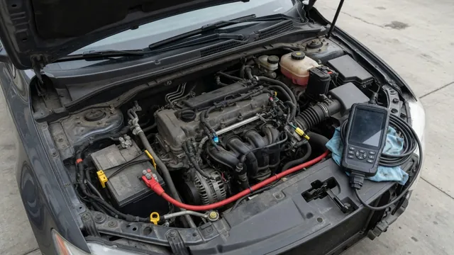 Vehicle battery and charging system wiring with a diagnostic scanner nearby