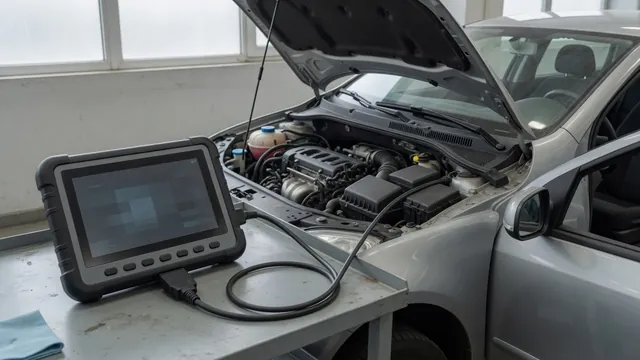 Diagnostic scanner beside a vehicle dashboard displaying trouble code P1689