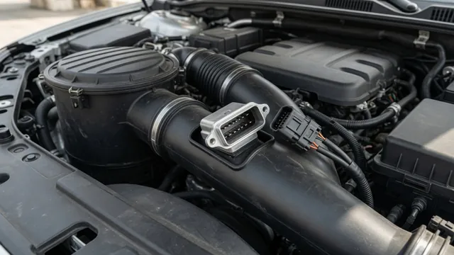 Illustration of an intake-mounted mass air flow sensor with its electrical connector visible