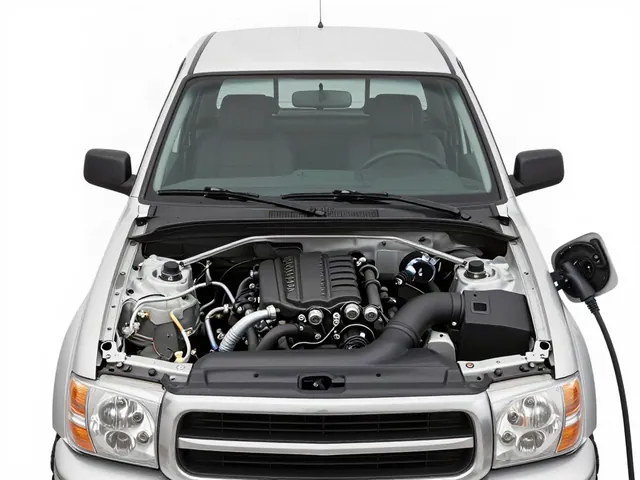 Illustration of a pickup engine bay with crankcase ventilation hoses and valve cover connections