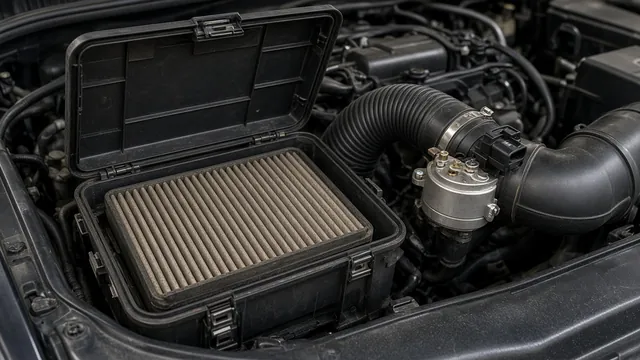 Engine air filter and intake housing beside an intake duct with a mass airflow sensor
