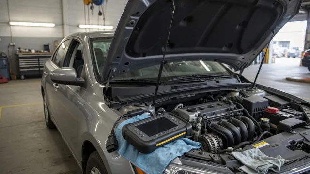 Diagnostic scanner beside an engine bay during an inspection for a P1009 trouble code