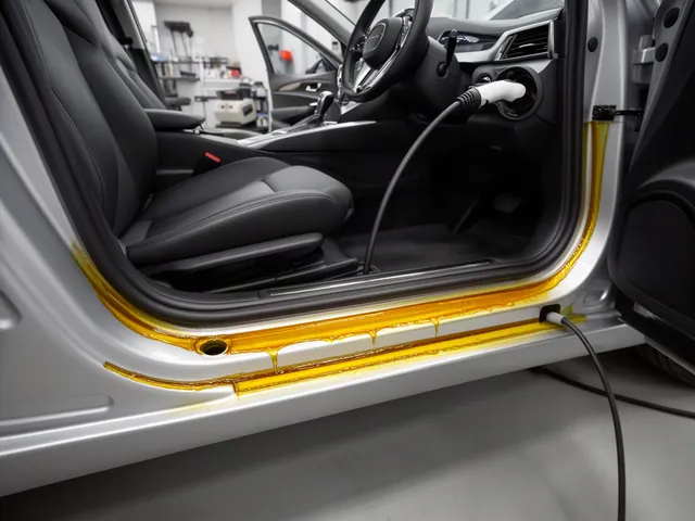 Cutaway illustration showing cavity wax coating the inside of a car sill and its seams.