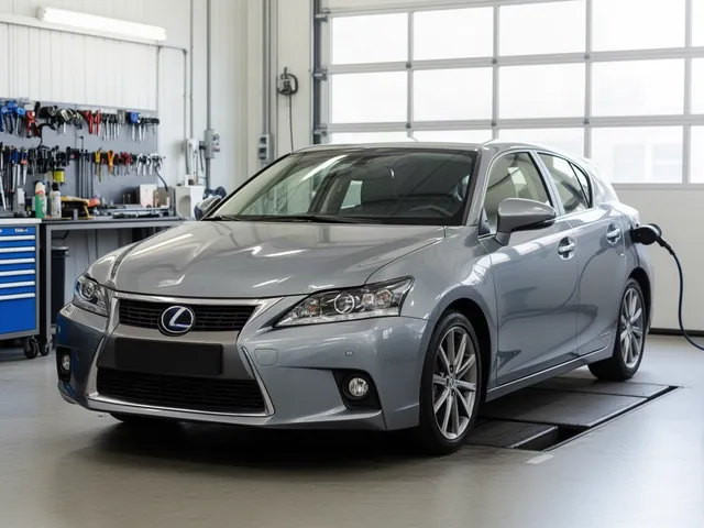 Lexus CT 200h parked in a clean automotive service bay for a hybrid battery assessment