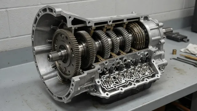 Cutaway illustration of an automatic transmission showing internal gears, clutch packs, and hydraulic passages