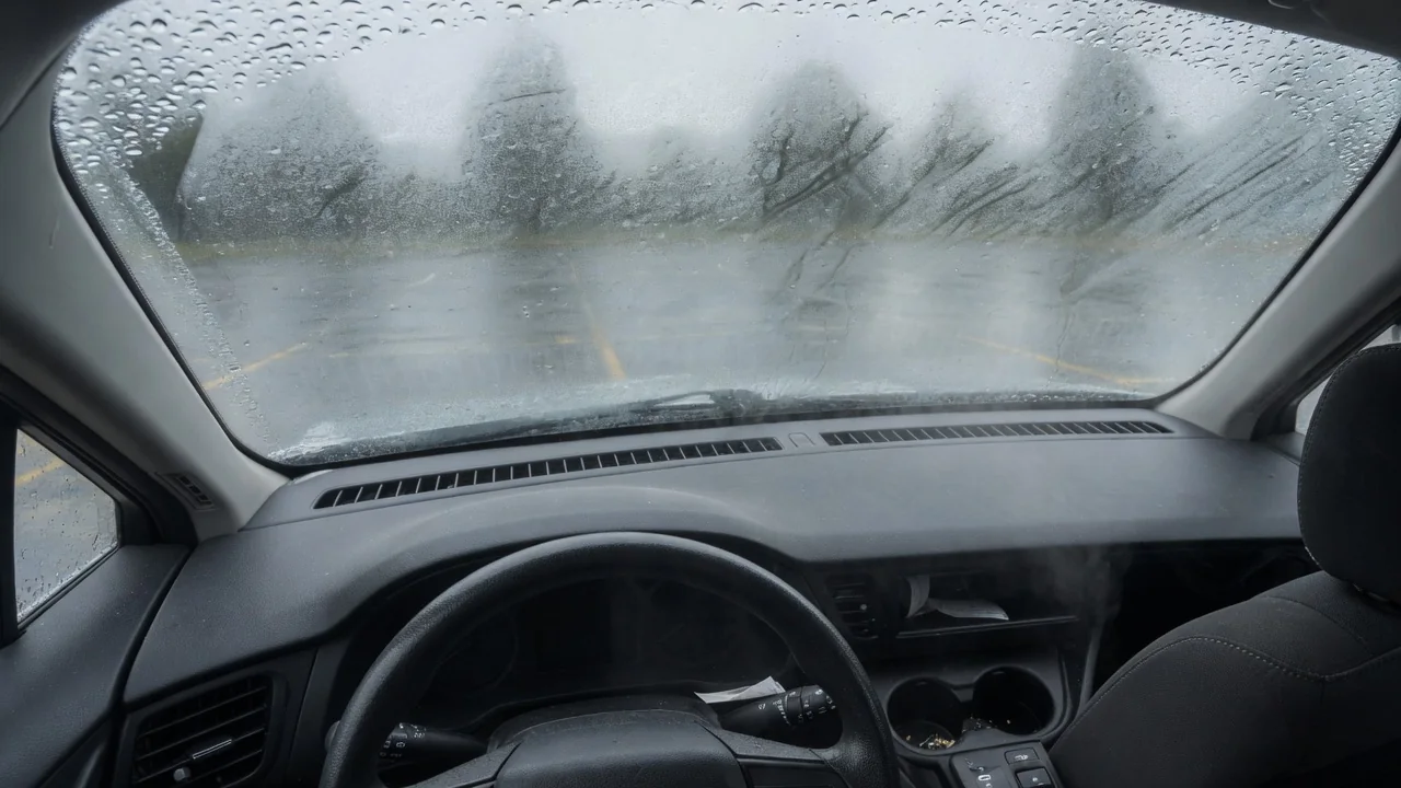 Automotive scene illustrating Why Does a Car's Defroster Struggle in Humid Weather