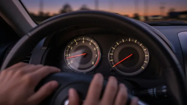 Close-up of a car tachometer and speedometer while driving, showing how to watch RPM behavior during acceleration
