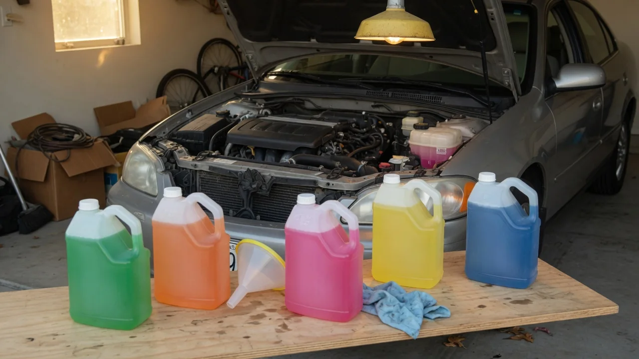 Automotive scene illustrating Why Does Coolant Come in Different Colors