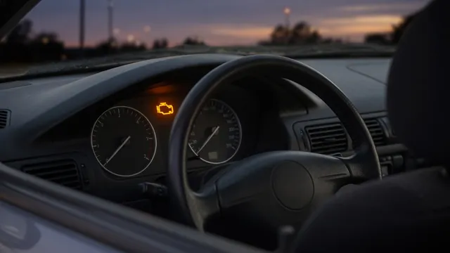 Dashboard check engine warning illuminated while a parked vehicle’s tachometer shows idle speed