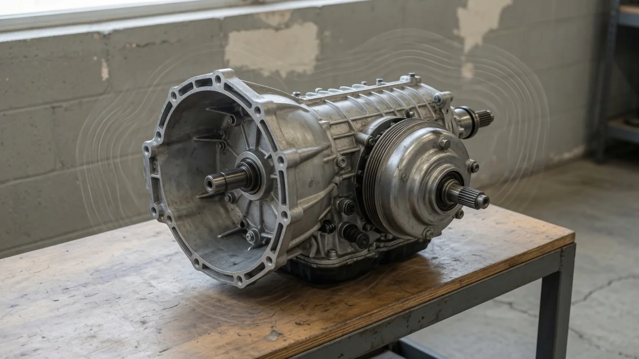 Illustration of a CVT transmission with sound waves indicating an audible whine