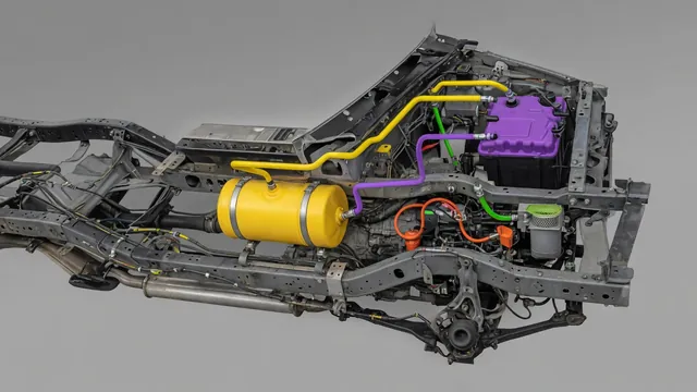 Illustration of a pickup truck EVAP system showing the fuel tank, vapor lines, charcoal canister, and purge valve routing