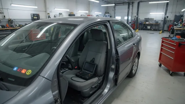 Dashboard warning lights and a diagnostic scanner during an electronic throttle system inspection