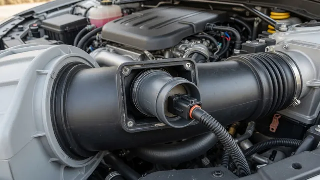 Mass air flow sensor mounted in the air intake duct of an SUV engine bay