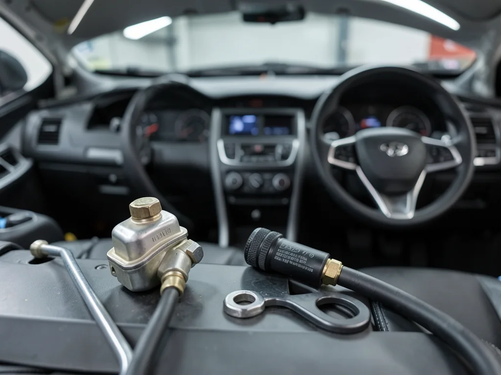 Illustration of a PCV valve and ventilation hose beside a Nissan or Infiniti engine bay