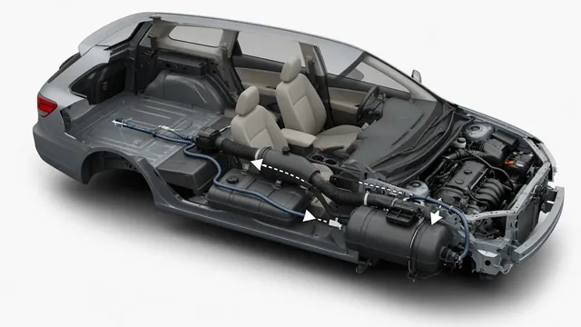 Generic diagram of a car EVAP system showing fuel tank, charcoal canister, purge valve, vent valve and vapor flow to the engine