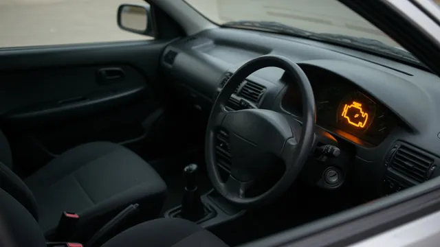 Illustration of an amber engine warning symbol beside a Mini Cooper dashboard