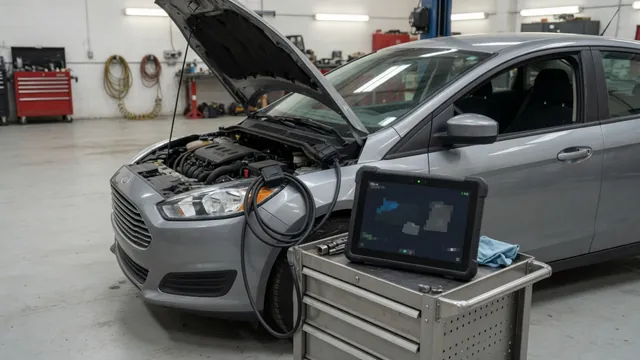Diagnostic scanner displaying P1346 beside an engine bay with the engine switched off