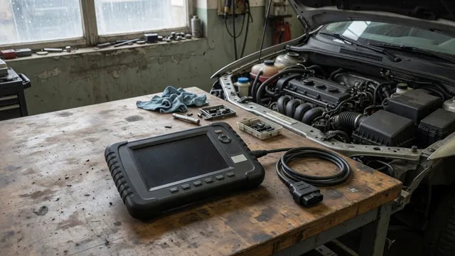 Diagnostic scan tool showing P0340 beside an open engine bay