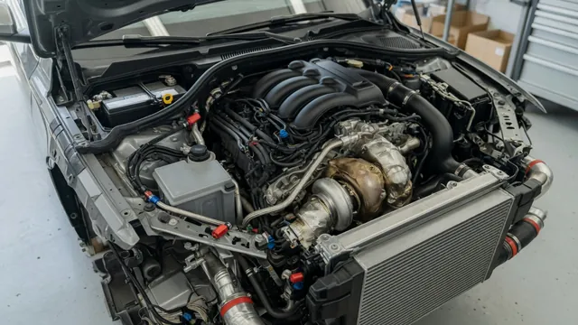 Volkswagen engine bay with a turbocharger, intake plumbing, and heat shielding visible
