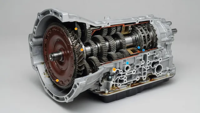 Illustration of transmission fluid temperature and pressure sensing points inside an automatic transmission