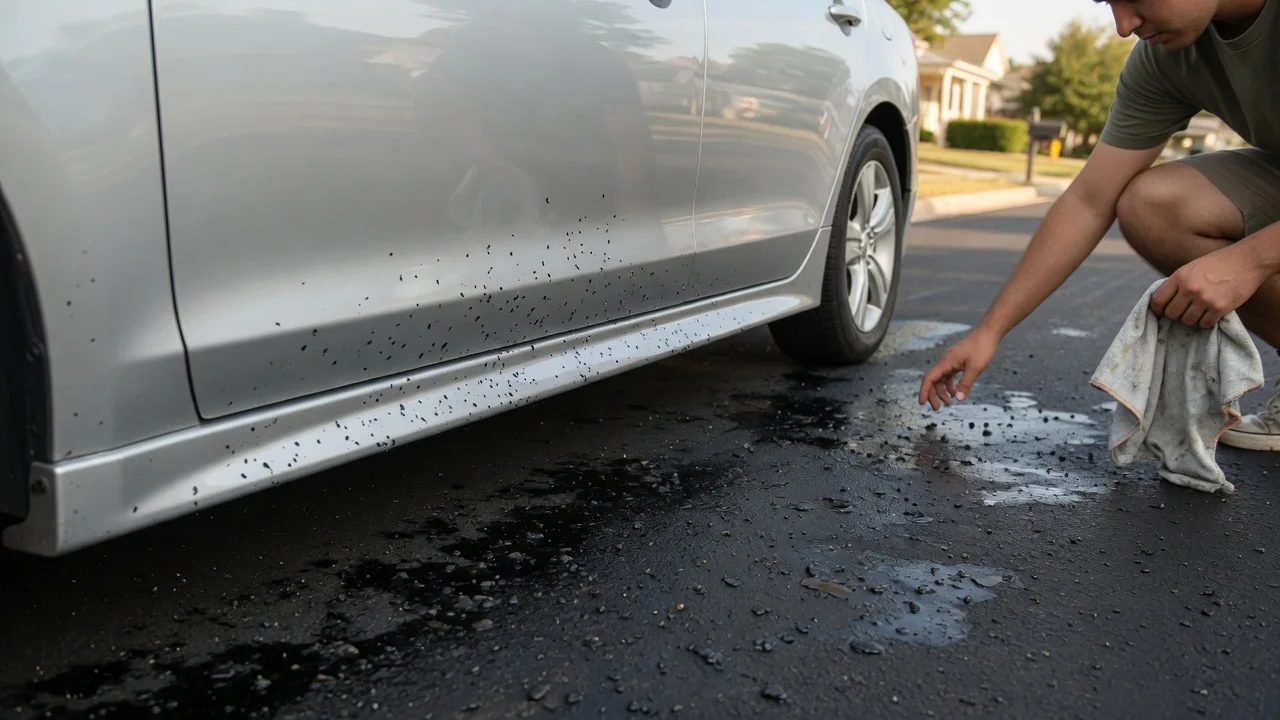 Automotive scene illustrating Why Does Road Tar Stick to Car Paint