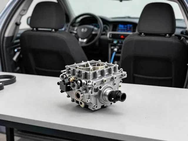 Throttle body with its attached sensor housing and electrical connector visible on a workbench