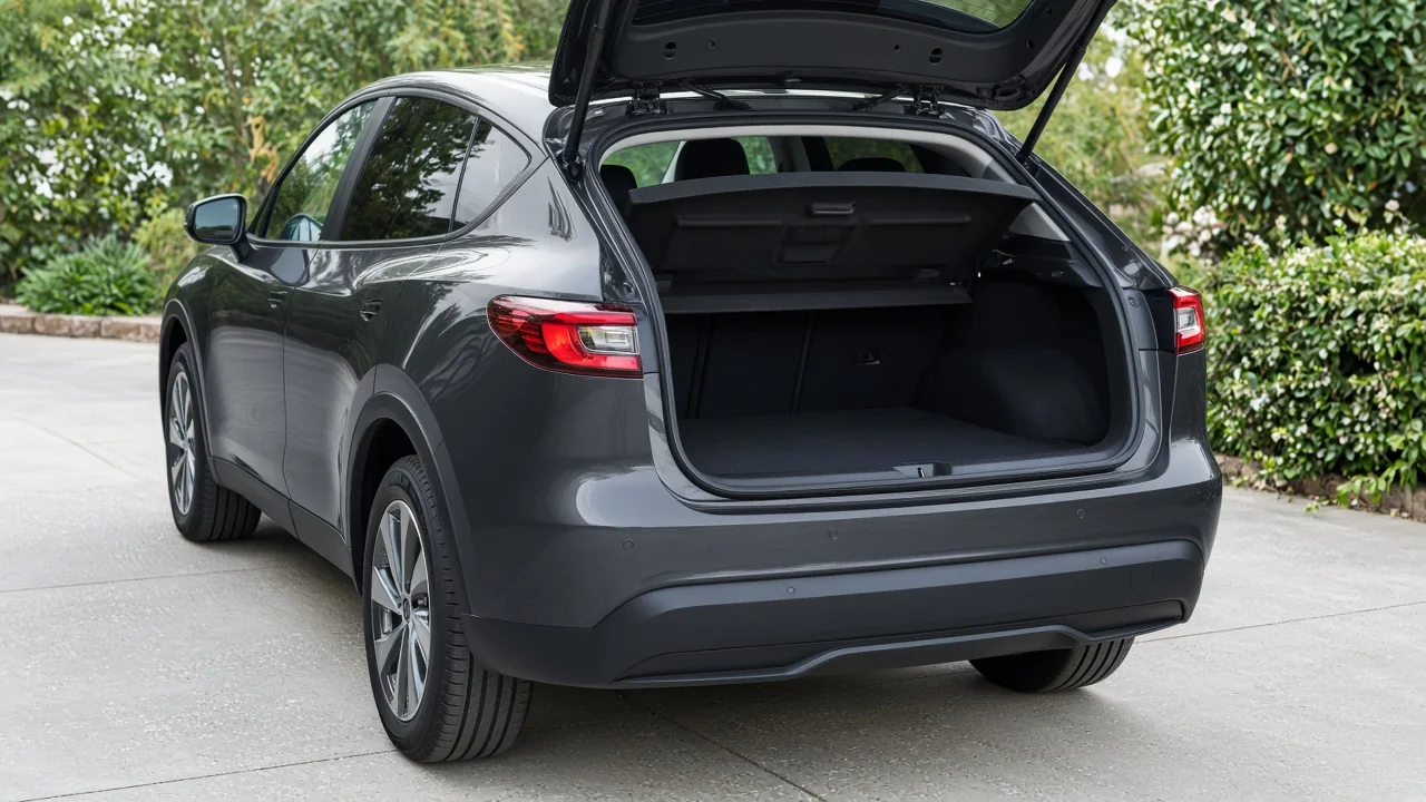 Honda CR-V with its cargo floor lifted for a spare tire storage inspection