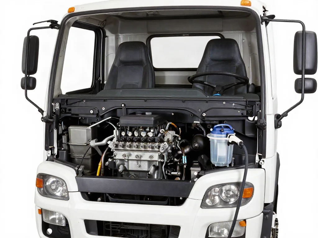 Heavy-duty truck diesel fuel filter housing and clear-bowl fuel processor in an engine bay