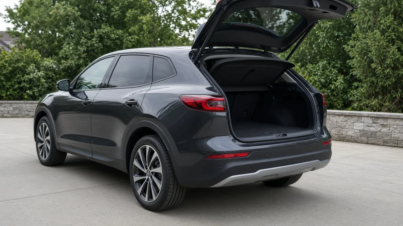 Kia Sorento cargo area with the floor panel lifted to inspect tire equipment storage