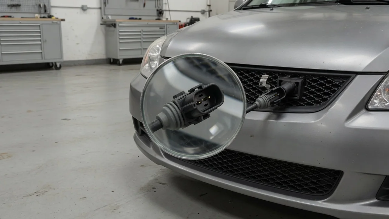 Illustration of an ambient air temperature sensor near a vehicle’s front grille