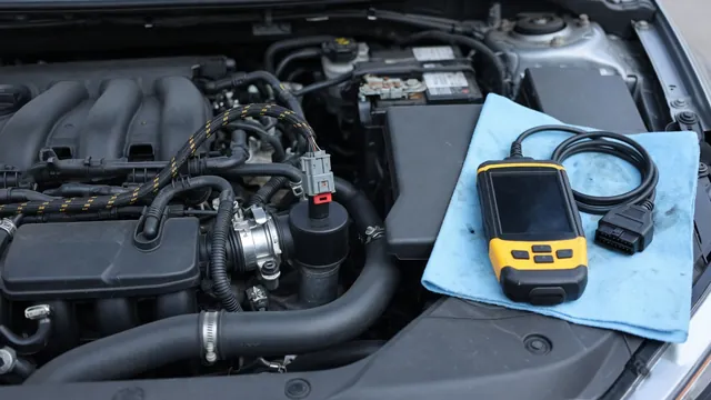 Engine coolant temperature sensor connector and wiring with a diagnostic scan tool nearby