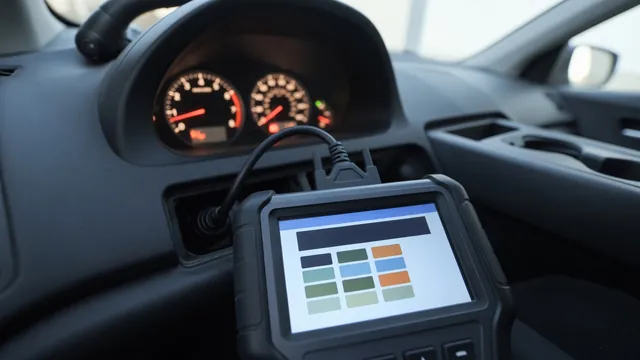 OBD-II scan tool plugged into a car's diagnostic port, showing a trouble code reading