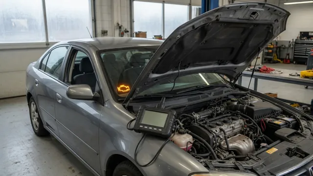Scan tool beside an engine bay during an EGR-related check engine light diagnosis