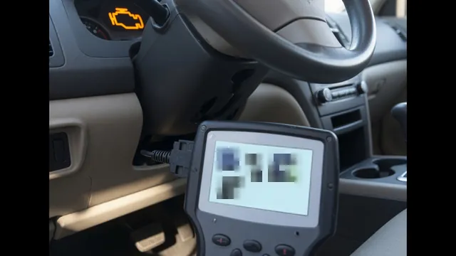 OBD-II scan tool connected under a car dashboard with the check engine light on