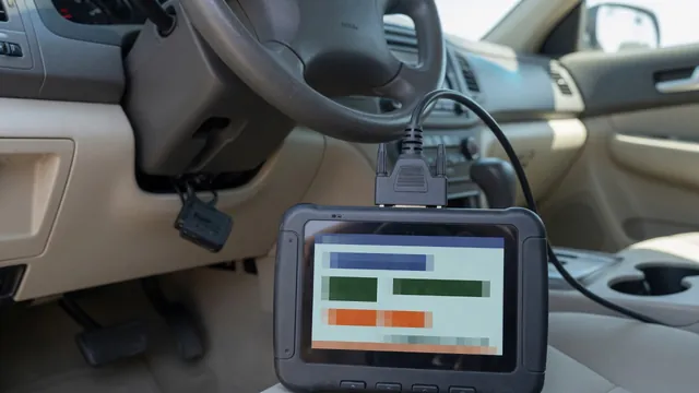 OBD-II scan tool connected under a car dashboard displaying a stored trouble code