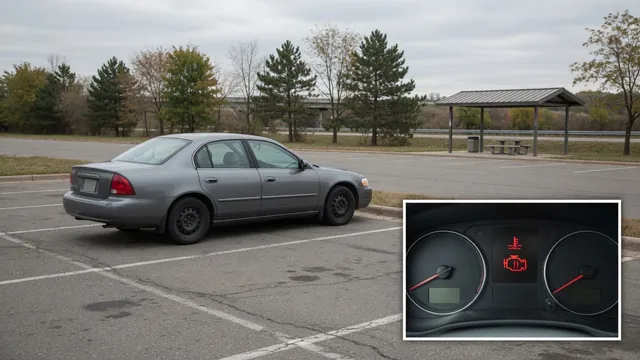 Car safely parked in a highway rest area with a temperature warning shown in an inset.