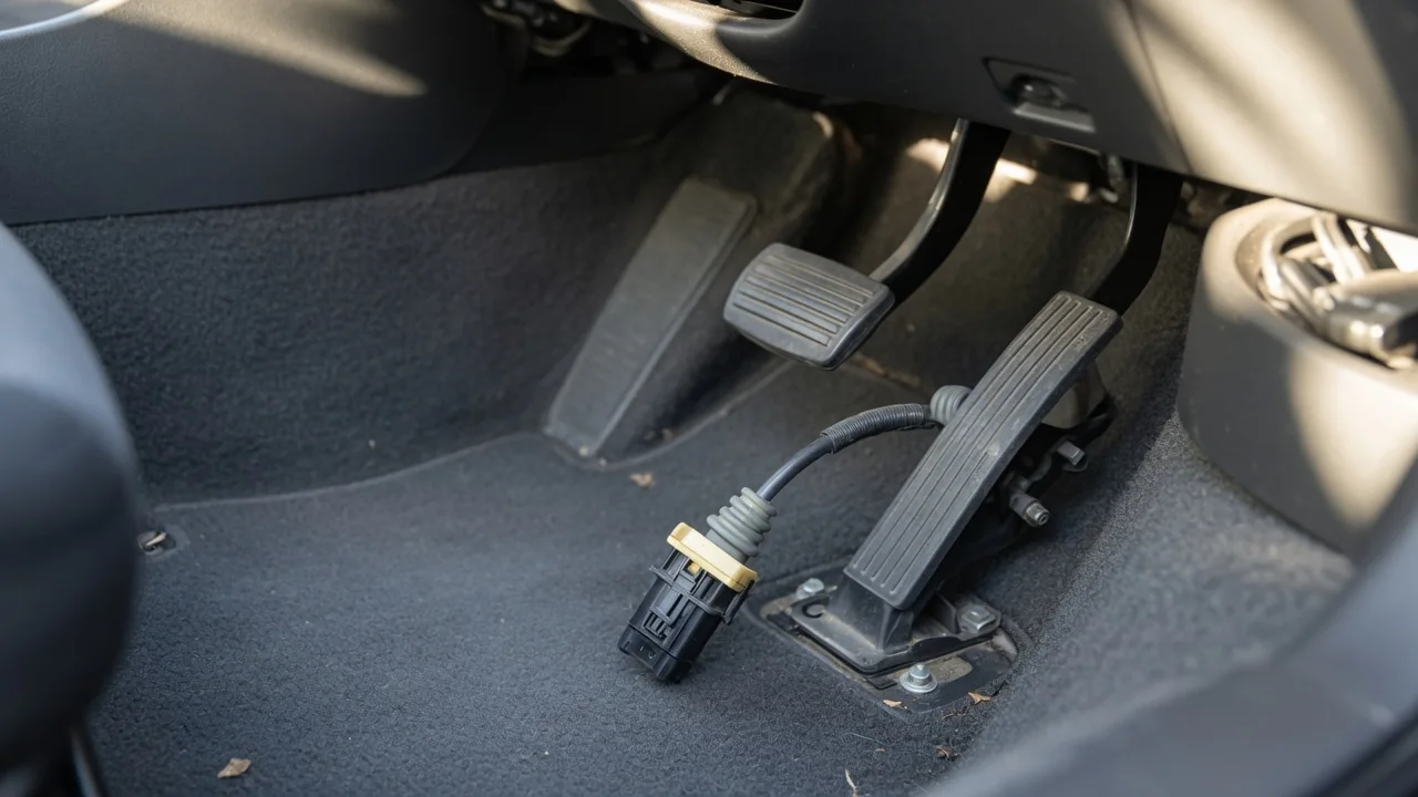 Accelerator pedal assembly and wiring connector in a vehicle footwell