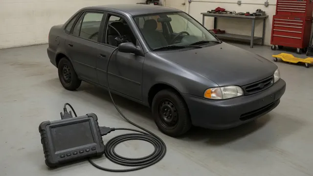 Diagnostic scanner displaying P1258 beside a parked vehicle with its engine off