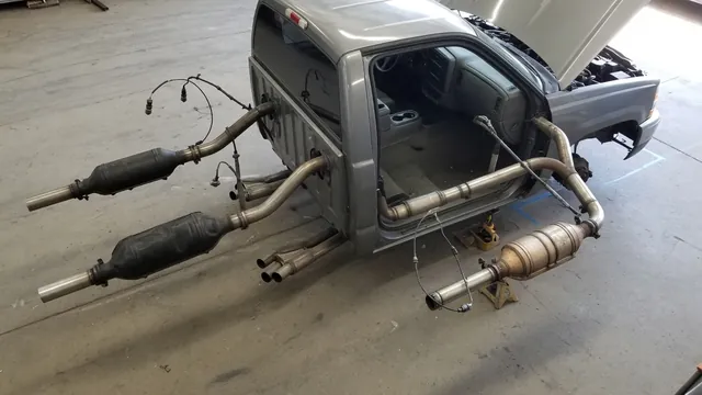 Conceptual Ford F-150 exhaust layout showing sensor positions before and after catalytic converters