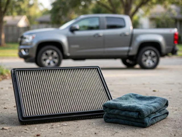 Replacement cabin air filter and a clean cloth ready for Chevrolet Colorado maintenance