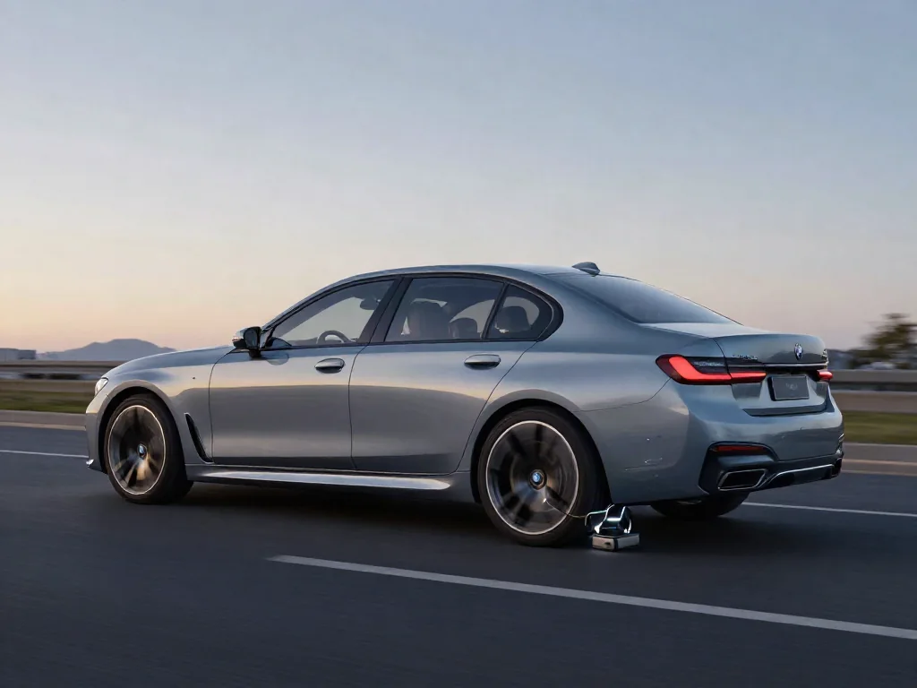 BMW electric car slowing down with a graphic showing braking energy flowing back to the battery