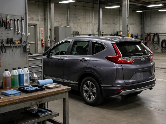Honda CR-V parked in a clean service bay for rear differential fluid maintenance