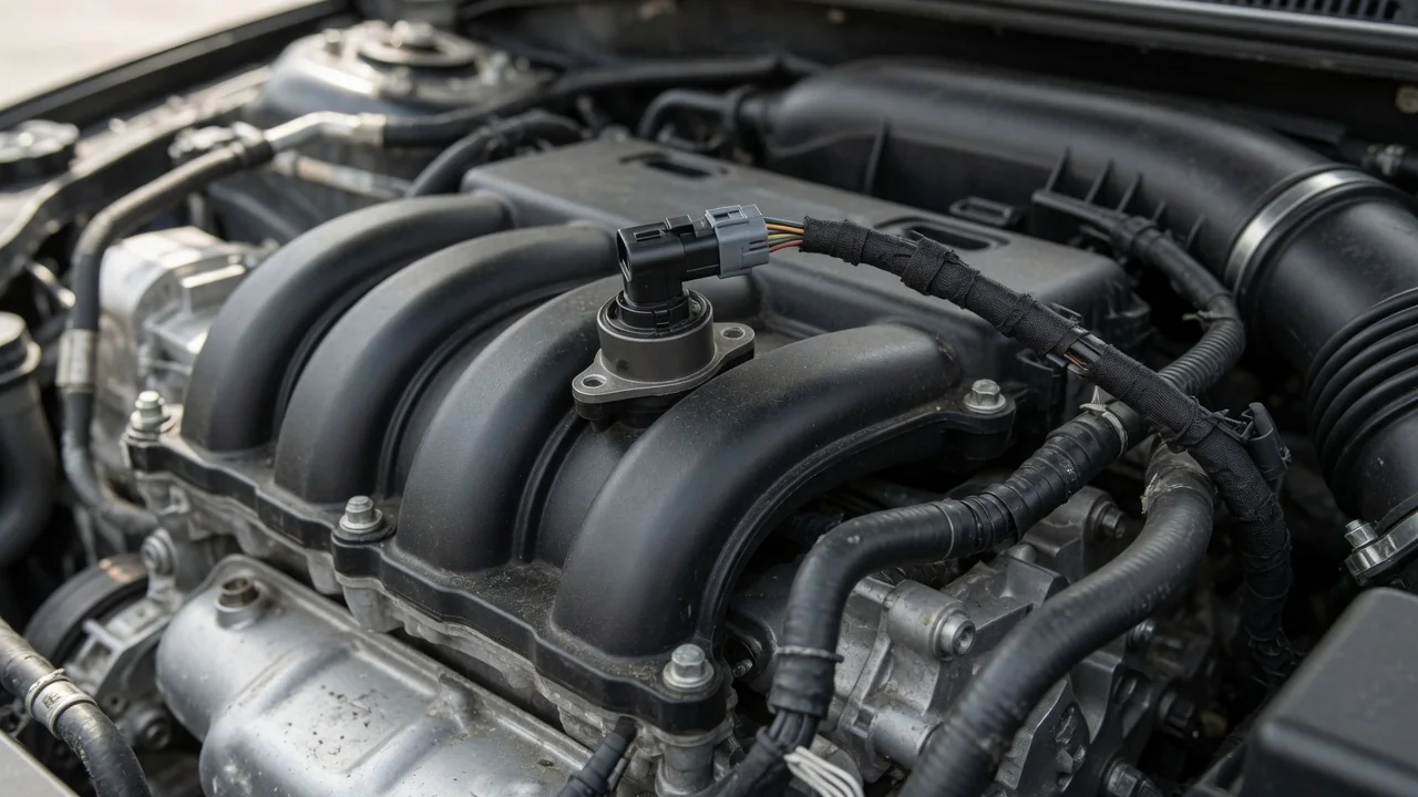 MAP sensor connector and wiring near an engine intake manifold