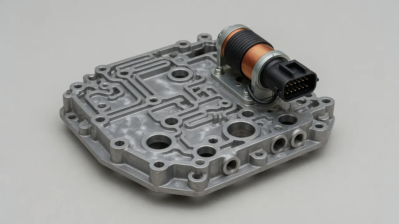 Transmission illustration highlighting a conceptual shift solenoid and its electrical connector