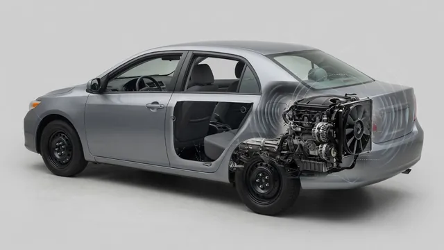 A parked car with subtle highlights around a wheel hub, engine accessory area, and cooling fan