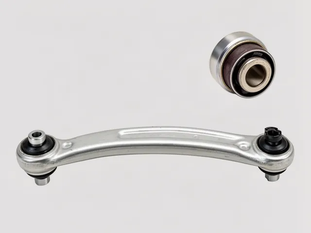 Labeled illustration of a suspension control arm showing its bushings and mounting points