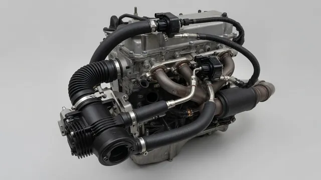 Illustration of a secondary air injection pump, switching valves, hoses, and exhaust connections.